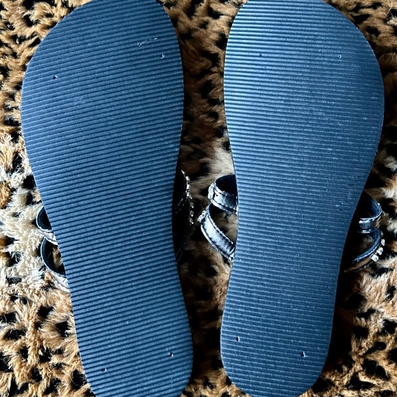 Black Jeweled T-Strap Sandals with Crystal Accents – Approx. Size 7 - Picture 4 of 4